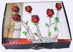 Eros Rose Bouquet 6 szál kristály rózsa, hibátlan, díszdobozban, h: 34 cm