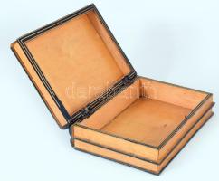 Könyv alakú intarziás díszdoboz Lenin ábrázolásával, sérüléssel, 25x18 cm