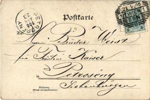 1900 Kerékpáros művészlap vadásszal / Für Radfahrer verboten! / lady riding a bicycle, hunter with r...