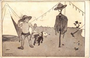 Helyettes parancsnok. R. M. (Regnum Marianum) Cserkészcsapatai 3. / Hungarian boy scout art postcard s: Márton L. (EB)
