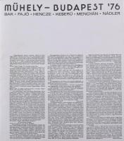 Bak Imre (1939-2022), Fajó János (1937-2018), Hencze Tamás (1938-2018), Keserü Ilona (1933-), Mengyán András (1945-), Nádler István (1938-): Műhely - Budapest '76 (grafikai mappa 12 lappal, mindegyik művésztől 2 db alkotás). Szitanyomat, papír, részben jelzett. Kiadói kartonmappában. Lapméret: 35x29 cm. A Budapesti Műhely az 1960-as években induló és az 1970-es években véglegesen kibontakozó magyar neo-avantgárd jelentős csoportosulása volt. A később röviden Pesti Műhelyként ismert közösség meghatározó alakja Fajó János volt, aki később a Józsefvárosi galériaként. Az aukciónkon szereplő mappa alkotói a kortárs magyar művészeti világ meghatározó alkotói közé tartoznak.