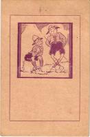 A tábor Háry Jánosa. Kiadja a kecskeméti 110. Bethlen Gábor cserkészcsapat 1927. / Hungarian boy scout art postcard s: Mátis (EK)