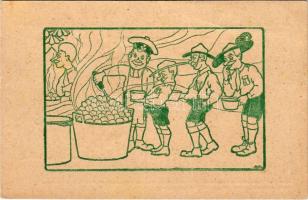 1926 Kész az ebéd. A 126. sz. Szent Imre cserkészcsapat kiadása (Veszprém) / Hungarian boy scout art postcard s: Mátis (EK)