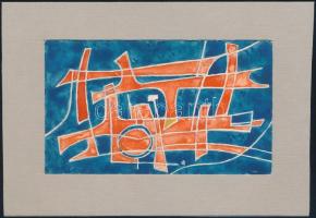 Kádár György (1912-2002): Kompozíció (cím nélkül), 1983. Akvarell, papír, jelzett a hátoldalán, kartonra kasírozva. 11x6,5 cm