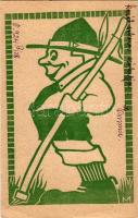 1924 Vigyázz! Linómetszet. A 126. sz. Szent Imre cserkészcsapat kiadása (Veszprém) / Hungarian boy scout art postcard s: Mátis (EB)