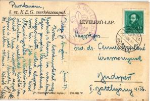1937 5. sz. KEG (Katolikus Egyetemi Gimnázium) cserkészcsapat / Hungarian boy scout art postcard s: ...