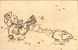 1940 5. sz. KEG (Katolikus Egyetemi Gimnázium) cserkészcsapat / Hungarian boy scout art postcard s: Bartha Ferenc (tűnyomok / pin marks)