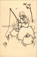 5. sz. KEG (Katolikus Egyetemi Gimnázium) cserkészcsapat / Hungarian boy scout art postcard s: Bartha Ferenc (EK)