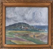 Nagy Gyula (1922-1966): Alsóörs látképe (Balatonfelvidék), 1961. Akvarell, papír, jelezve jobbra lent. Dekoratív, üvegezett fakeretben. 38x50 cm