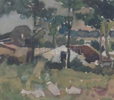 Burghardt József (1880-?): Faluvége. Akvarell, papír, jelezve jobbra lent. Üvegezett, sérült fakeret...