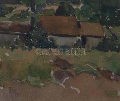 Burghardt József (1880-?): Faluvége. Akvarell, papír, jelezve jobbra lent. Üvegezett, sérült fakeret...