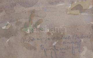 Burghardt József (1880-?): Faluvége. Akvarell, papír, jelezve jobbra lent. Üvegezett, sérült fakeret...