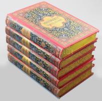 Vörösmarty Mihály: Vörösmarty összes munkái I-V. köt. Teljes kiadás. Rendezte és jegyzetekkel kísérte Gyulai Pál. I. kötet: Lyrai és vegyes költemények. Vörösmarty életrajzával. 1 (hártyapapírral védett címkép: Barabás Miklós (1810-1898) - Axmann József (1793-1873): Vörösmarty Mihály portréja, acélba metszette Barabás Miklós rajza után Axmann József) t. +2+468 p.; II. köt.: Epikai költemények 1825-1831. 490+2 p.; III-V. kötet: Drámai költemények 1821-1844. 492+1 p.; 460+2 p.; 438+2 p.; Bp., 1884-1885., Méhner Vilmos, (Rudnyánszky A. -ny.) Egységes kiadói aranyozott, festett egészvászon díszkötésben, első kötet hátsó borítón folt, második köteten kis kopások, de egyébként jó állapotban