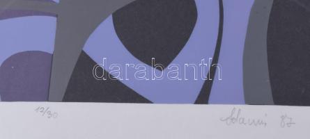 Olvashatatlan jelzéssel: Lila kompozíció. Szitanyomat, papír, számozott (12/30). Üvegezett fakeretbe...
