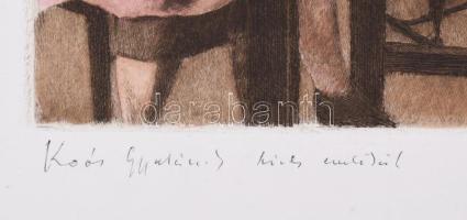 Bernáth Aurél (1895-1982): Család. Színezett rézkarc, papír, jelzett. Üvegezett, kissé sérült fakere...