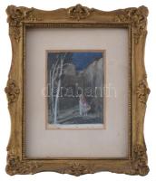 Vadász Miklós (1884-1927 v. 1928): Gyerekek (meseillusztráció?). Akvarell, papír. Jelzett. Üvegezett...