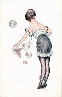 Bulles de savon. Série No. 16. 79. / Erotikus hölgy művészlap / Erotic lady art postcard. Editions Delta, Paris. s: Maurice Pépin
