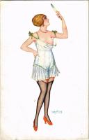 Erotikus hölgy művészlap / Erotic lady art postcard. Propr. artistica riservata 171-1. s: A. Bertiglia (gyűrődés / crease)