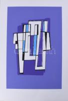 Frank Magda (1914-1997): Konstruktivista kompozíció. Szitanyomat, papír, jelzett, számozott (24/40), 40x27,5 cm