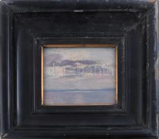 Jelzés nélkül: Vízparti táj (Balaton?). Olaj, fa. Hátoldalán Kovács Dezső műgyűjtő hagyatéki bélyegz...