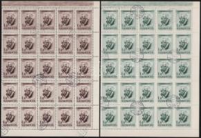 1955 Bartók Béla 1Ft 8db zöld és 6db barna hajtott teljes ívben, mind az ismert lemezhibával (127.000)