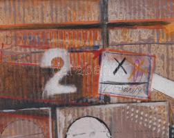 Misch Ádám (1935-1995): Számok és körök (cím nélkül), 1980-as évek eleje. Akril, ceruza, kréta, faro...