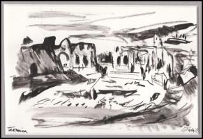 Gönczi Béla (1934-): Taormina. Tus, papír. Jelzett. 13,5x20 cm, paszpartuban