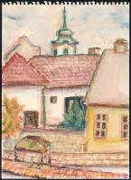 Beck Judit (1909-1995): Kisvárosi részlet (Szentendre?). Akvarell, papír. Jelzés nélkül. 22,5x16 cm