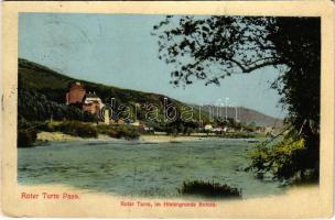 1911 Vöröstoronyi-szoros, Roter-Turm-Pass, Pasul Turnu Rosu; Roter Turm, im Hintergrunde Boicza / Vörös torony, háttérben Bojca. Georg Meyer kiadása / red tower, Boita in the background (EK)