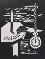 Váci András (1928-1989): Egy szempillantás (szürrealista grafika), 1978. Linómetszet, papír, jelzett, próbanyomat próba I. számozással, paszpartu szélén kisebb szakadásokkal, 25×20 cm