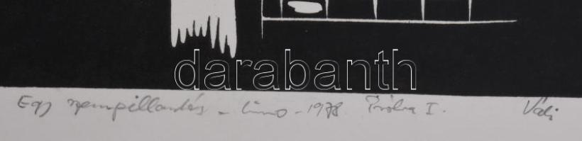 Váci András (1928-1989): Egy szempillantás (szürrealista grafika), 1978. Linómetszet, papír, jelzett...