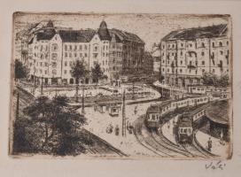 Váci András (1928-1989), 3 db grafika egy paszpartuban: Vajdahunyad, Milleniumi emlékmű, Móricz Zsig...