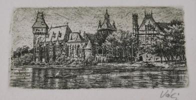 Váci András (1928-1989), 3 db grafika egy paszpartuban: Vajdahunyad, Milleniumi emlékmű, Móricz Zsig...