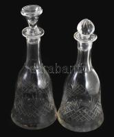 Antik kristály italos üveg pár, dugókkal, m: 31-32 cm
