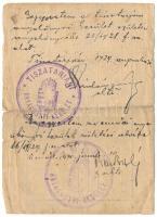 1918. Névre szóló, kitöltött viselői igazolvány a "Károly-csapatkereszthez" a "M. Kir...