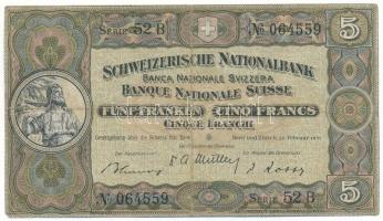 Svájc 1951. 5Fr "Blumer - Müller - Keller" T:F Switzerland 1951. 5 Francs "Blumer - Müller - Keller" C:F Krause P#11o.33