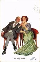 1911 Sie fängt Feuer / Lady smoking a cigarette with a man. B.K.W.I. 719-2. s: Carl Josef