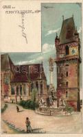 1898 Perchtoldsdorf clock tower litho s: Rosenberger