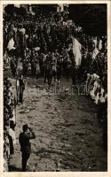 1938 Ipolyság, Sahy; bevonulás. A Felvidék felszabadulásának első örömünnepe Ipolyság 1938. október 11. / entry of the Hungarian troops + "1938 Az Első Visszatért Magyar Város Ipolyság" So. Stpl. (EK)
