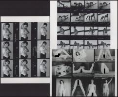 Eltérő időben készült aktfotók kontaktlapjai, szolidan erotikus felvételek, 3 db modern nagyítás, jelzés nélkül, 21x15 cm és 15x21 cm