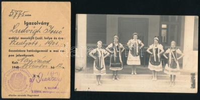 1940 Erdélyi menekült igazolvány, + népviseletes lányok fotólap