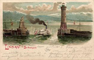 Lindau in Bodensee harbour gates litho (Rb)