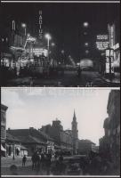 cca 1875 és cca 1935 Budapest, Nagymező utca, az éjszakai felvételen a 10-es villamos is látható, 2 db modern nagyítás, jelzés nélkül, 21x15 cm