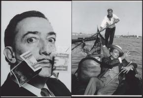 Dali, Salvador (1904-1989) katalán - spanyol szürrealista festőművész, aki fényképezés közben gyakran önmagát rendezte, vagyis kitalálta előre a képet, s ehhez hívott fotós segítséget, eltérő időben készült felvételek, 2 db modern nagyítás, jelzés nélkül, 21x15 cm
