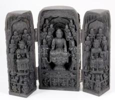 Összecsukható kínai utazó Buddha kegytárgy, rezin, jelzett, m: 16 cm