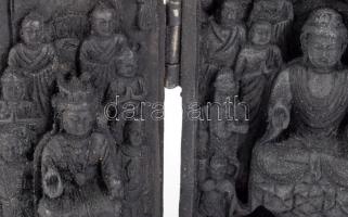 Összecsukható kínai utazó Buddha kegytárgy, rezin, jelzett, m: 16 cm