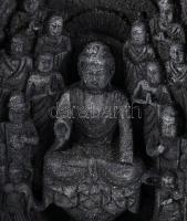 Összecsukható kínai utazó Buddha kegytárgy, rezin, jelzett, m: 16 cm