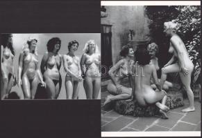 cca 1950 "Kerti partik szépségei", szolidan erotikus felvételek, 2 db modern nagyítás, jelzés nélkül, 21x15 cm és 10x15 cm