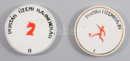 Postás üzemi bajnokság sakk és labdarúgás plakett, jelzett, d: 6,5 cm