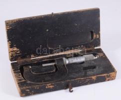 Antik micrometer, fa dobozában, h: 17 cm